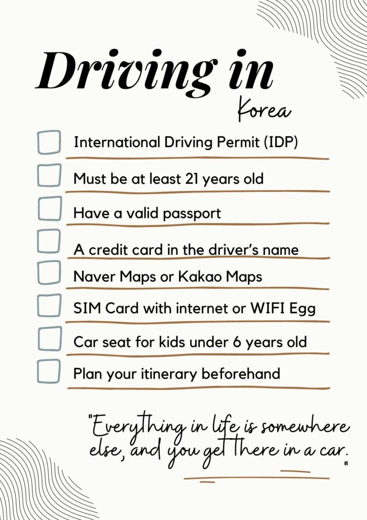 Driving in Korea checklist